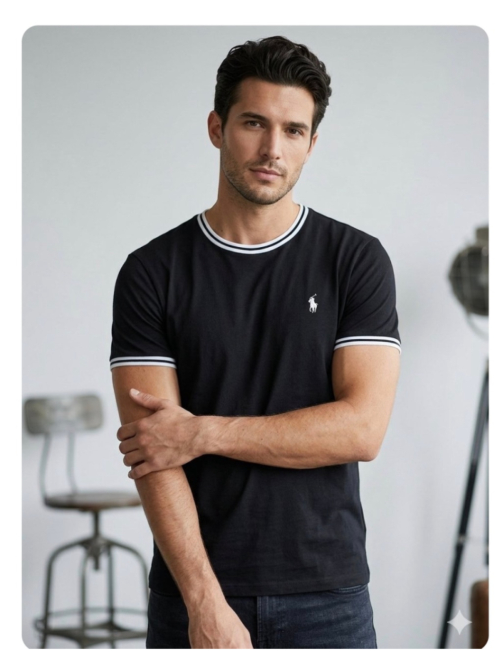Men's Polo Ralph Lauren Black & White Ringer T-Shirt, Size L slim fit 2105
